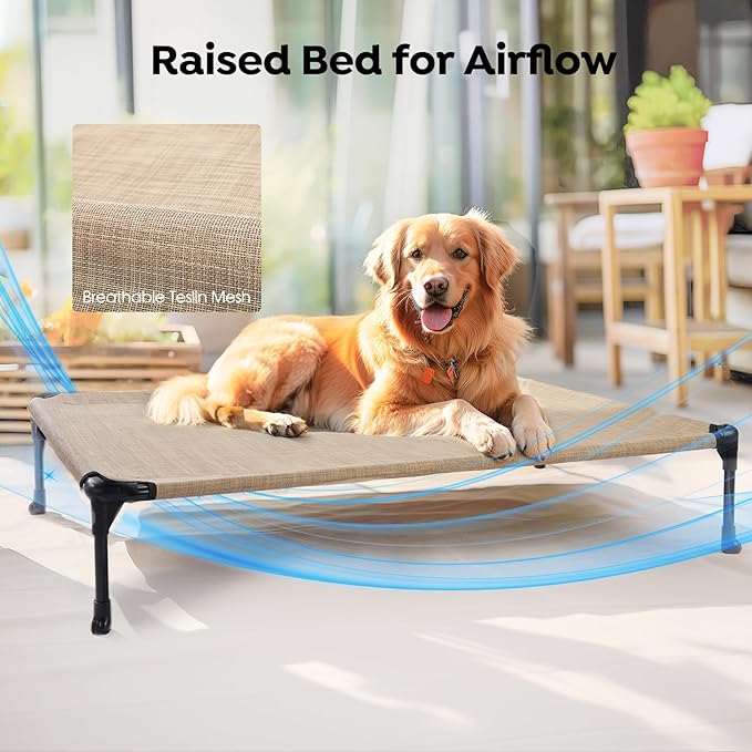 Veehoo Cooling Elevated Dog Bed Add Removable Waterproof Bolster Cushion Mat, Raised Pet Cot with Breathable Teslin Mesh, No-Slip Feet, Dog Couch Bed for Indoor Outdoor, 32x25inches, Beige, CWC2331B