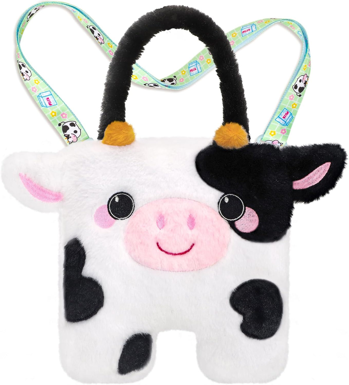 CatchCute cow plush crossbody bag for kids with horns, ears and adjustable strap