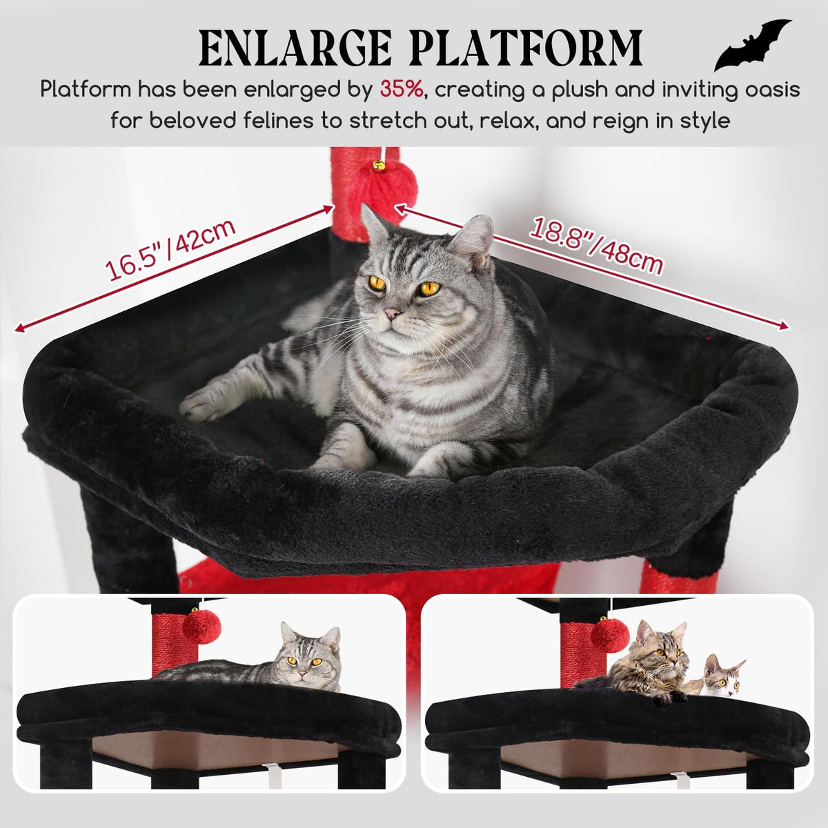 Globlazer 65in Sturdy Cat Tree Tower for Indoor Large Cats, S65 - 65inch / Red Black - image 2