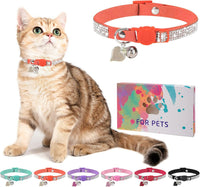 Rhinestone Cat Collar Breakaway, Bling Sparkly Diamond - Orange / 8"-12" Cats / Mini Dogs