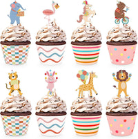 Hooqict carnival circus cupcake toppers and wrappers set, 48 pieces - view 10