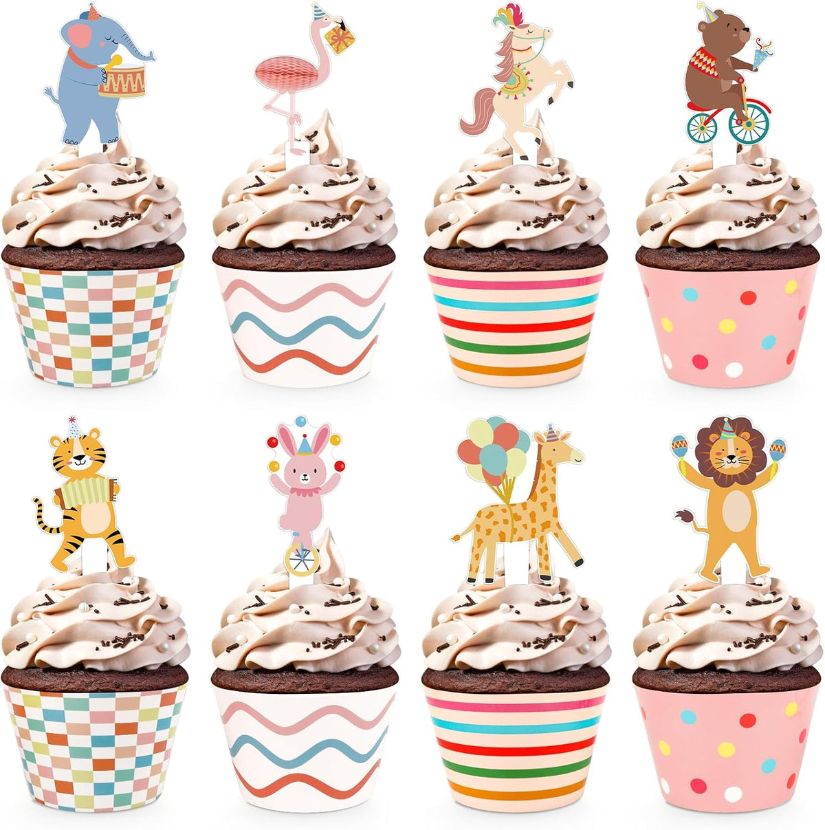 Hooqict carnival circus cupcake toppers and wrappers set, 48 pieces - view 10