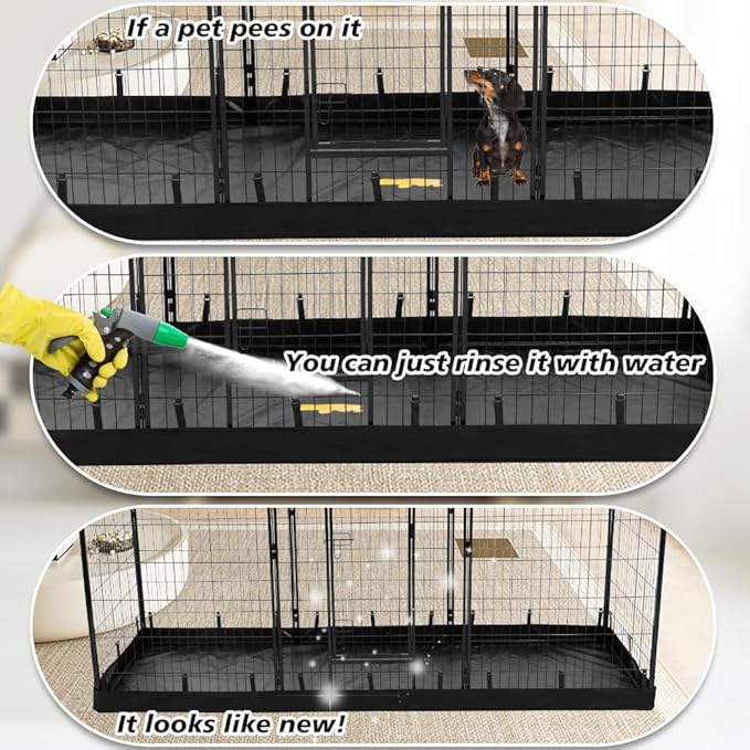 PJYuCien Rectangle Dog Playpen Bottom Pad - Fits 8 Panels 32"" Width Metal Dog Playpen -32""x96"" Size 600D Oxford Cloth Waterproof Playpen Bottom Pad (Note: Only Bottom Pad, No Playpen!!!), Black
