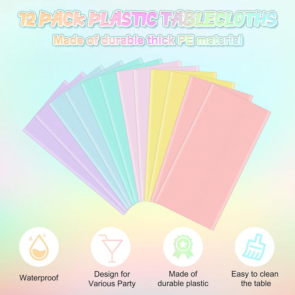 4Pcs Pastel Tablecloths, Mix Color Plastic Tablecloth Disposable Rectangle Table Covers for Baby - Pastel Round / 12pcs - image 3