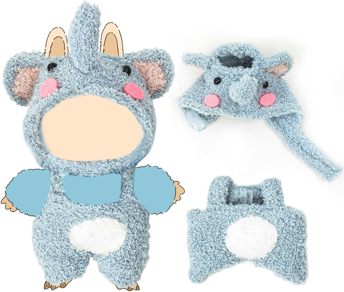 Clothes for Lububu 17cm Dolls Outfit with Accessories, Patterned – Fun for Kids & Family - Elephant