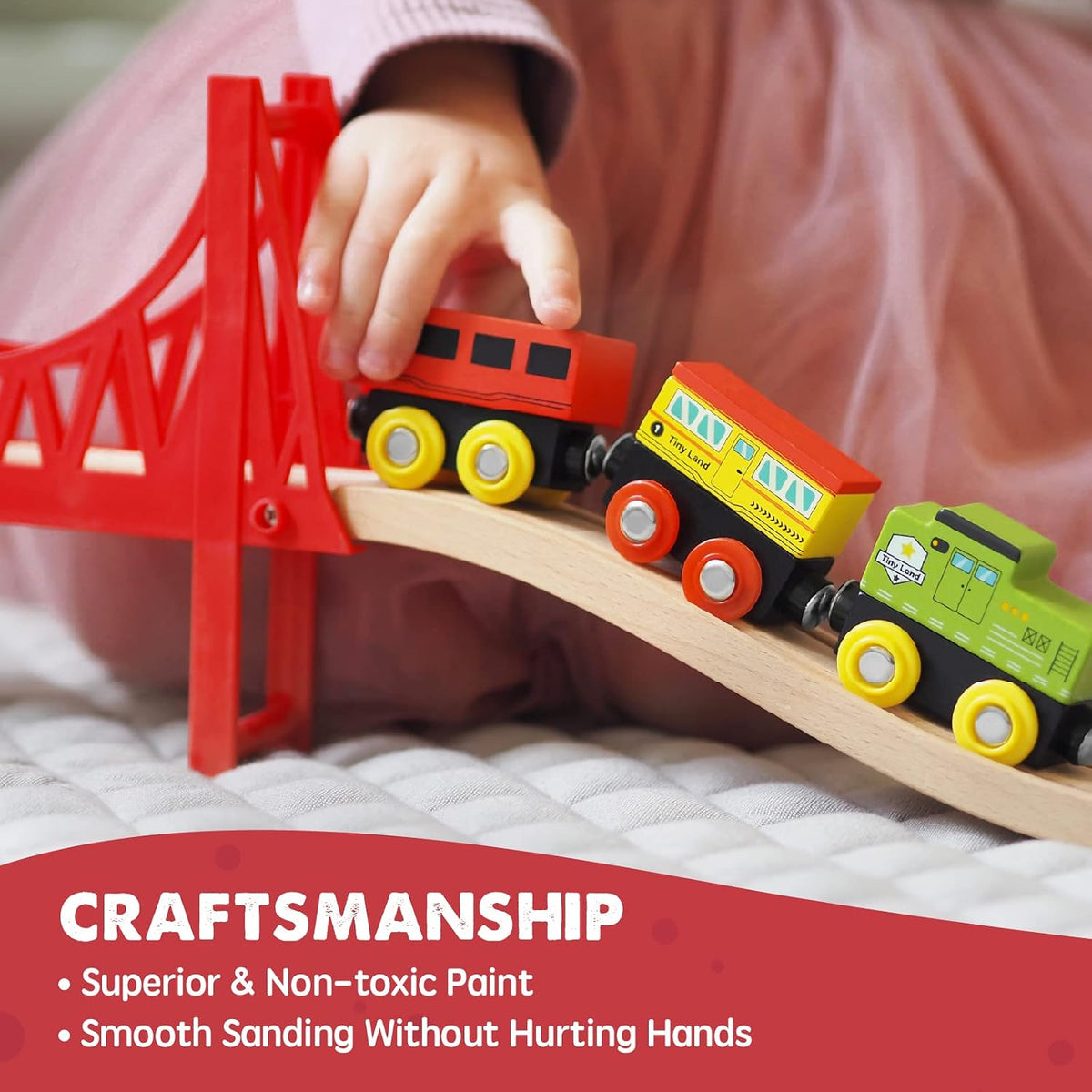 Tiny Land 110PCS Wooden Train Set, Toy Train with Tracks – Fun for Kids & Family - 110PCS (Pack of 2) - image 4