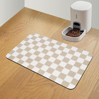 CooRug Checkered Dog Food Mat, Pet Feeding Mat 20" L x 12" W - Beige / 20"L x 12"W