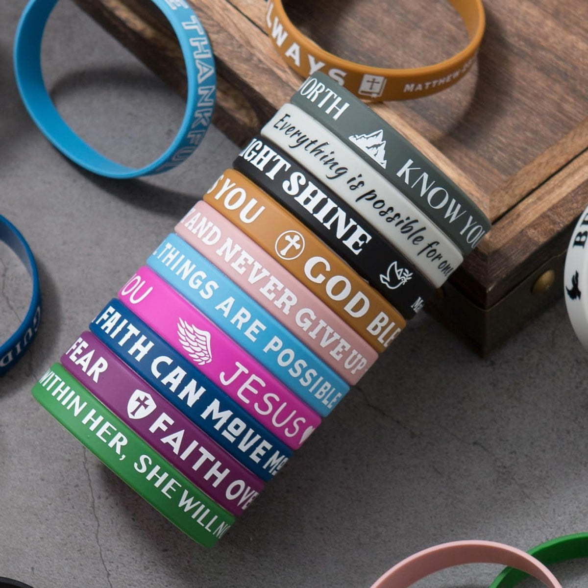 Bible Verse Bracelets – 80 Pcs Bulk Jesus Silicone Wristbands – Fun for Kids & Family - Retro Color - image 2