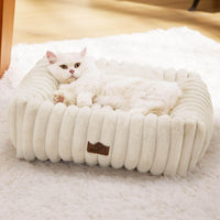 Bedsure ComfyFleece Cute Dog Bed for Small Medium Dogs Washable - S(20" x19" x6") / Cream