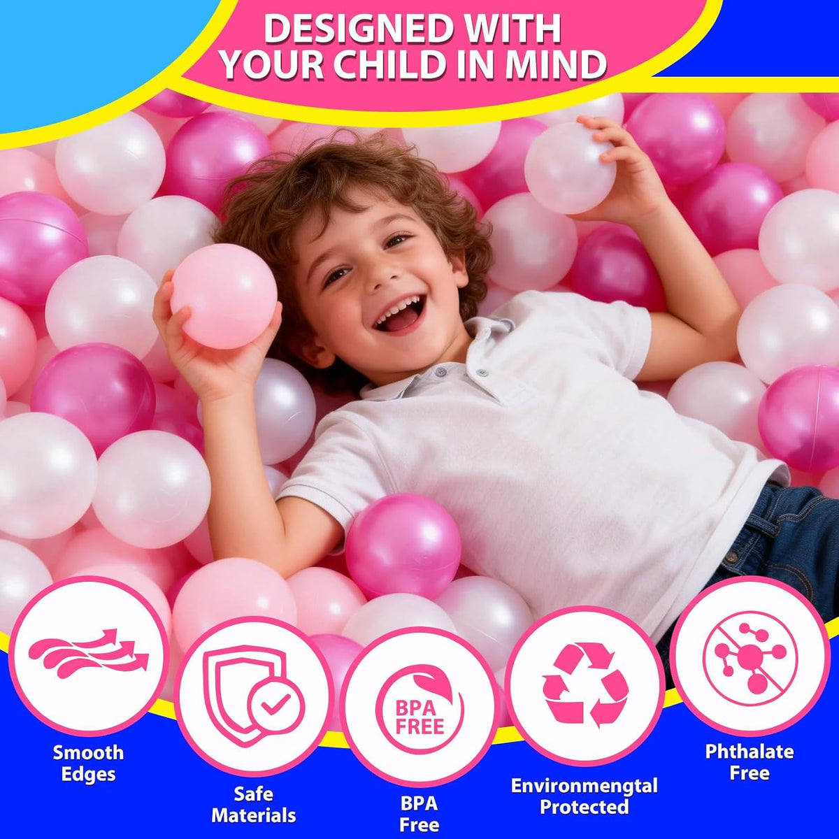 Ball Pit Balls for Toddlers, Crush Proof - Purple Pink White / 100 balls - image 2