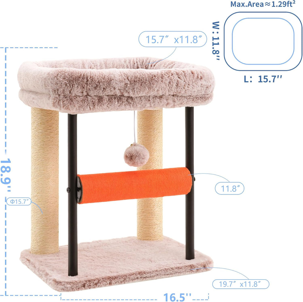 Hey-brother Cat Tree, Sturdy Tower with Sisal-Wrapped Columns - 18.9 inches / Muchroom - image 3