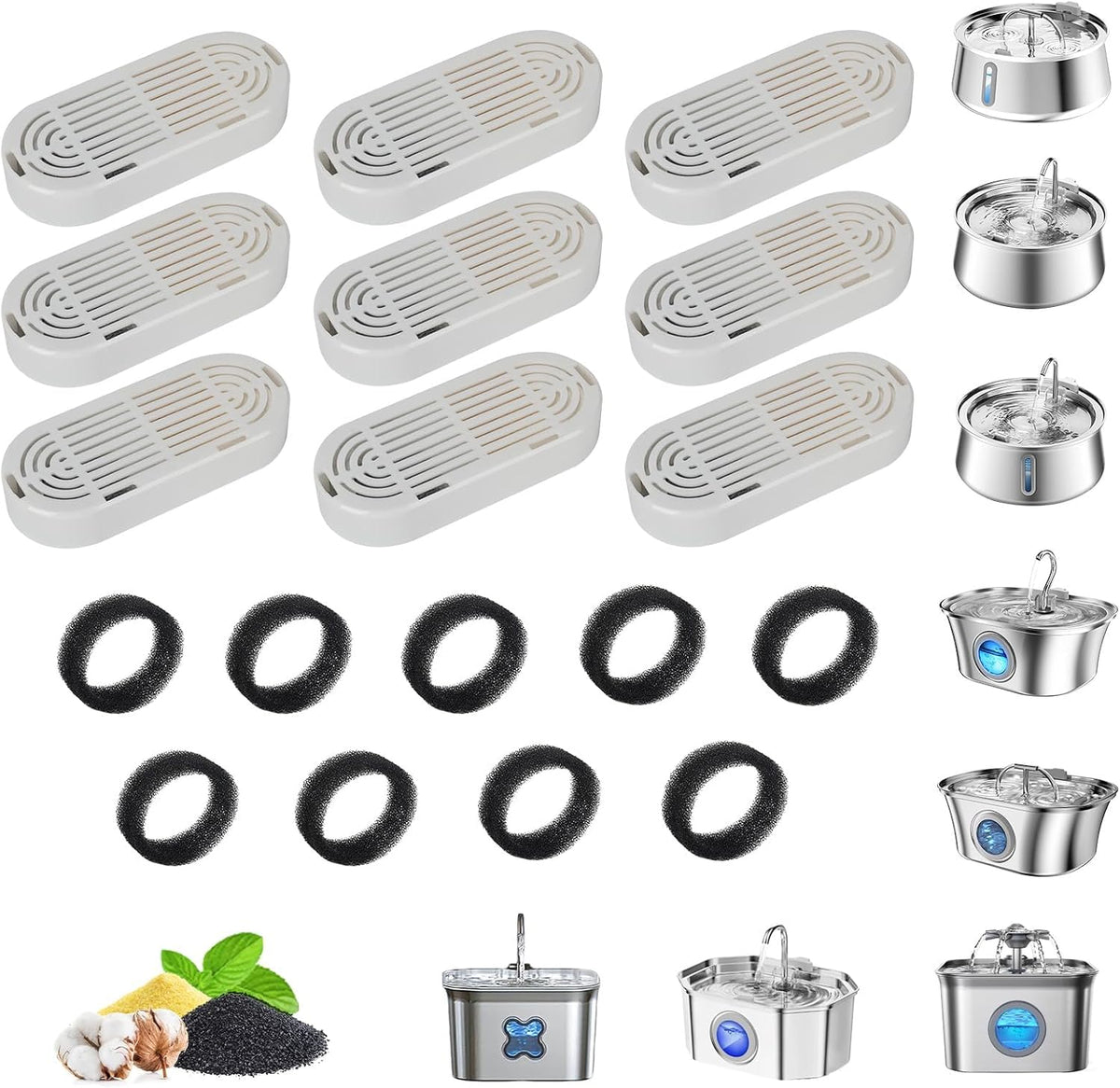 Cat Water Fountain Filter Replacement for Stainless Steel Pet Fountain – Essentials for Cats - 9+9 Pack