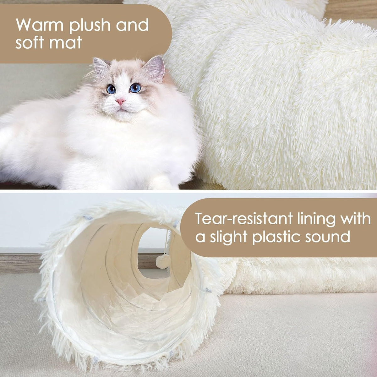 Cat Tunnel Bed for Indoor Cats - Beige - image 2