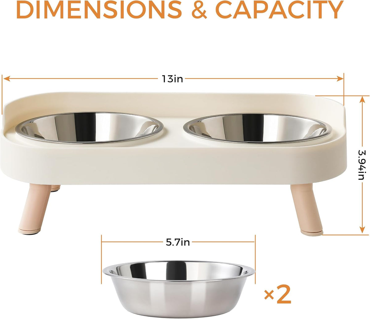 Elevated Cat Bowls Set - Raised Cat Food and Water Bowl Set with Non Slip Stand - Pet Feeding - White - image 2