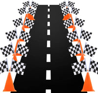 YOELVN race car party cones, six orange 7 inch traffic cones holding checkered flags - view 8