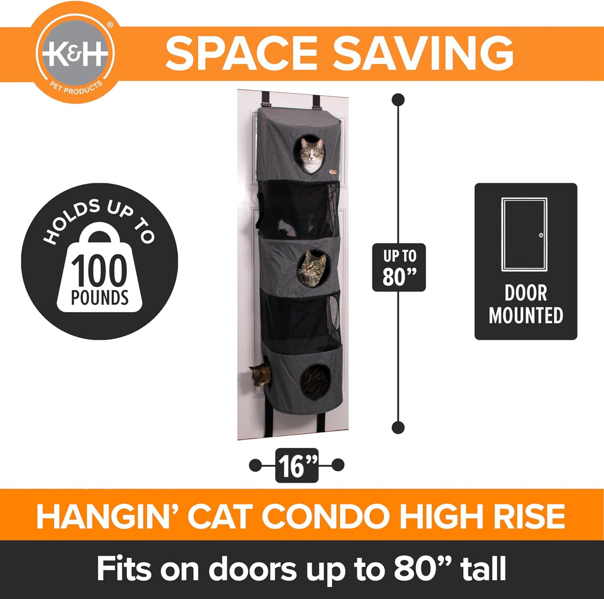 K&H Door Cat Tree, Hangin Condo 5 Level Mounted, Gray - 5 Story Condo High Rise - image 4