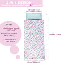 Toddler Nap Mat with Removable Pillow & Soft Blanket - Pink flowers - image 2