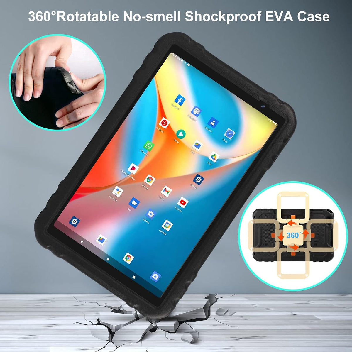 AOCWEI 10 inch kids tablet in cyan drop-proof EVA case with stand - view 14