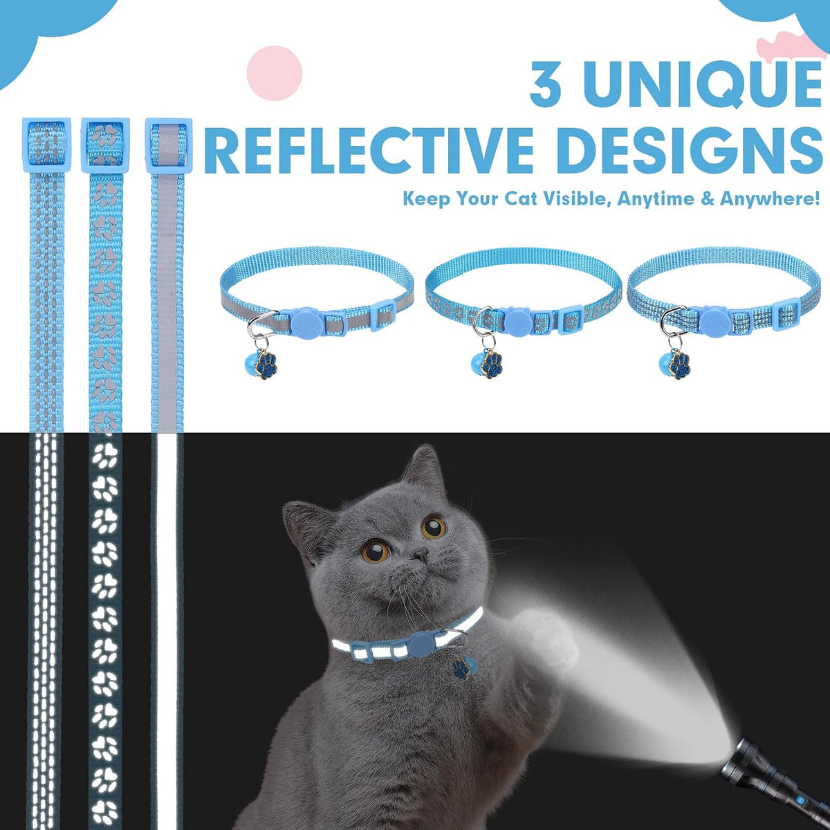 BINGPET Halloween Cat Collar Breakaway - Reflective (Blue) - image 2