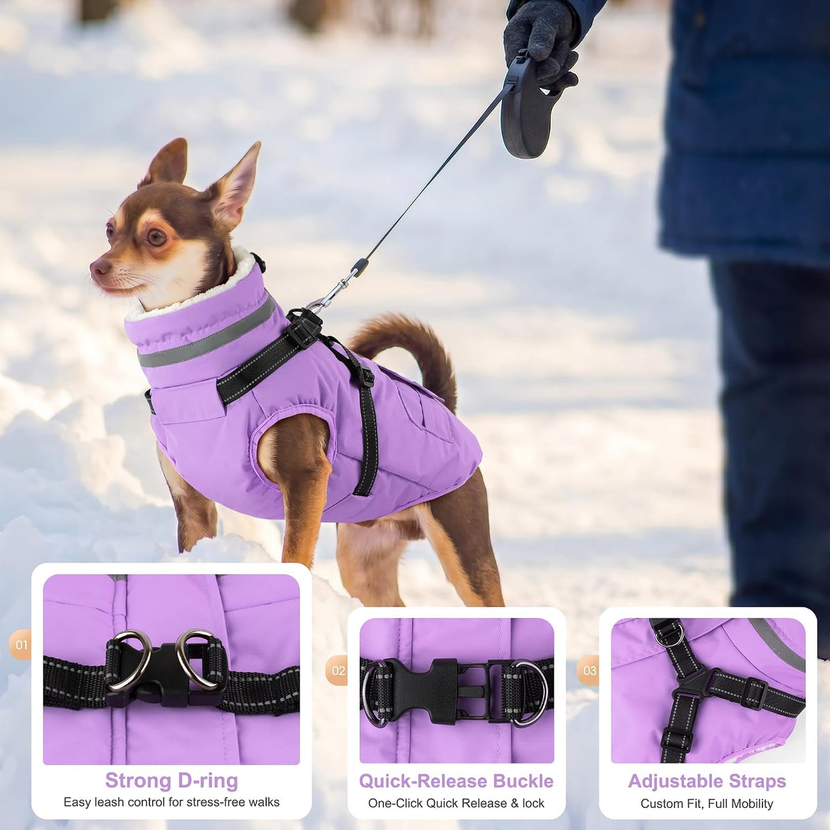 Dogcheer Dog Coat with Harness - Light Purple / Small(Chest:16.9"Back:11.8" Neck:12.5") - image 3