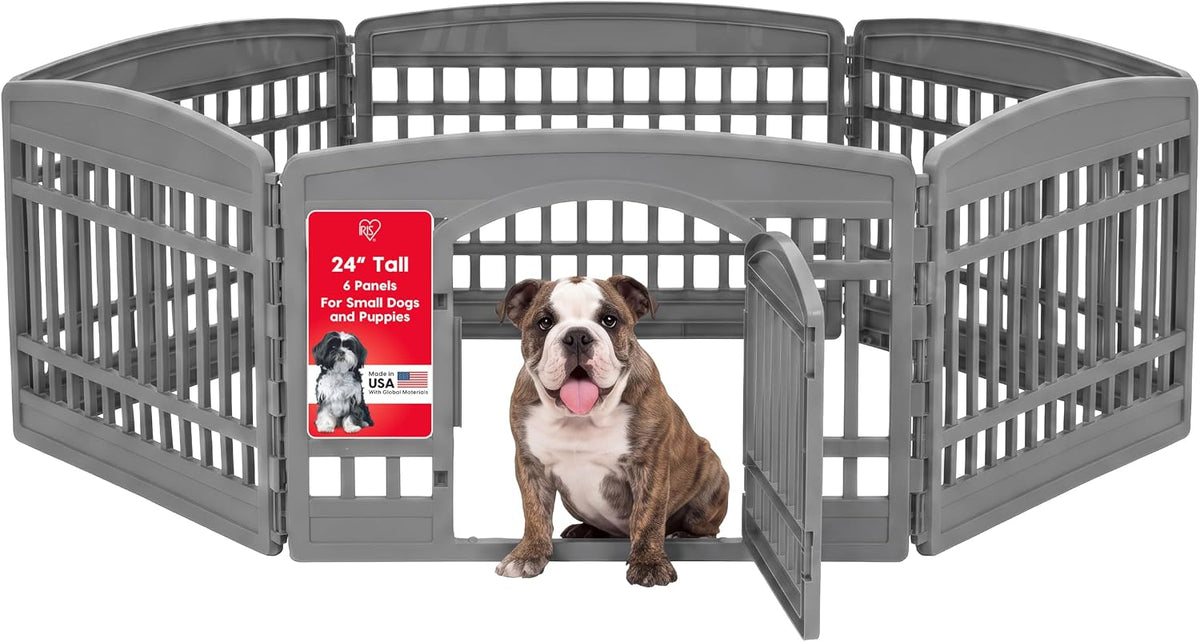 IRIS USA 4-Panel Dog Playpen, Pet Enclosure - 6 Panel - 24" H / Gray