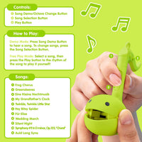 Otamatone Melody musical electronic instrument toy keychain in lime green note shape - view 9