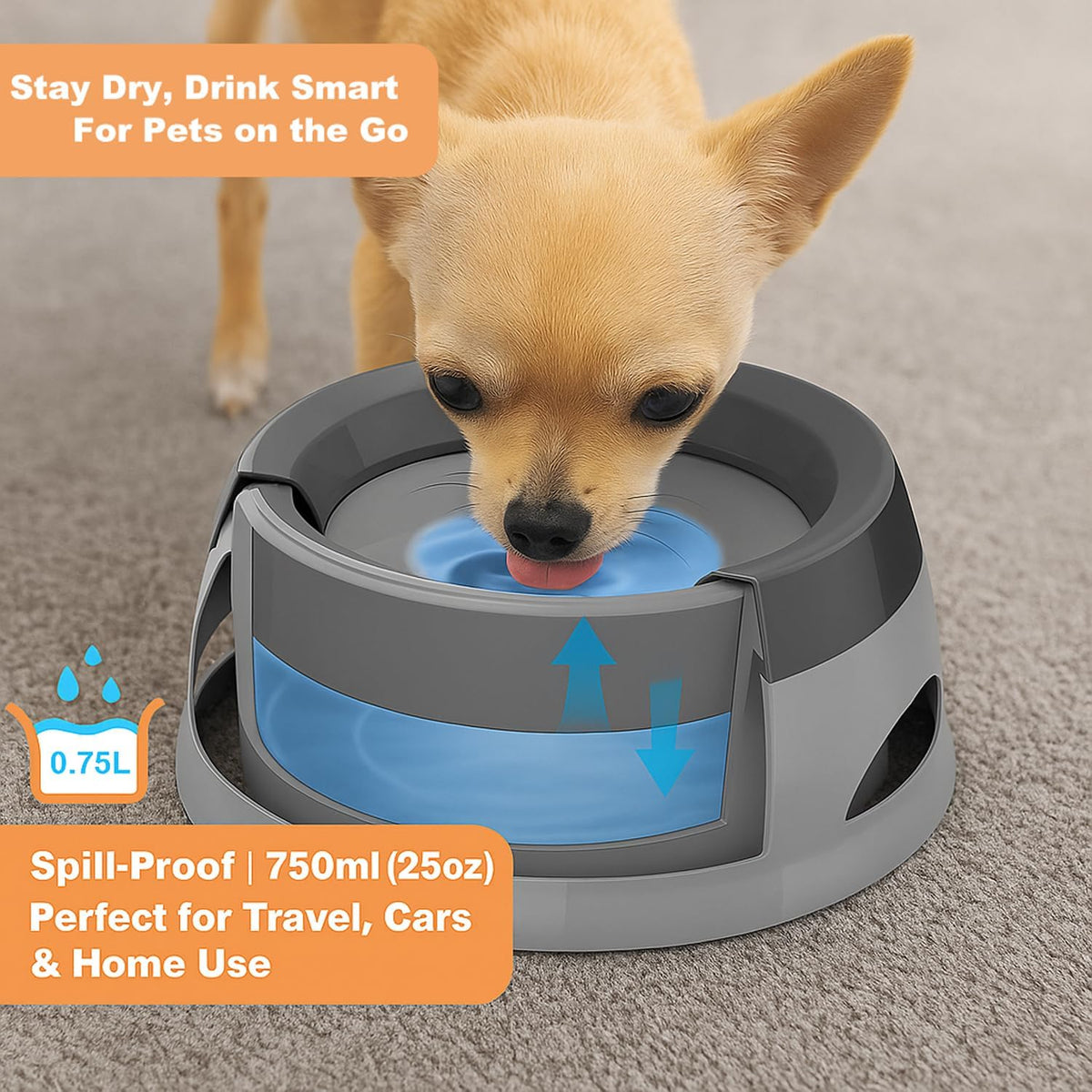 Dog Water Bowl, No Spill Water Bowl for Dogs and Cats - grey - image 3