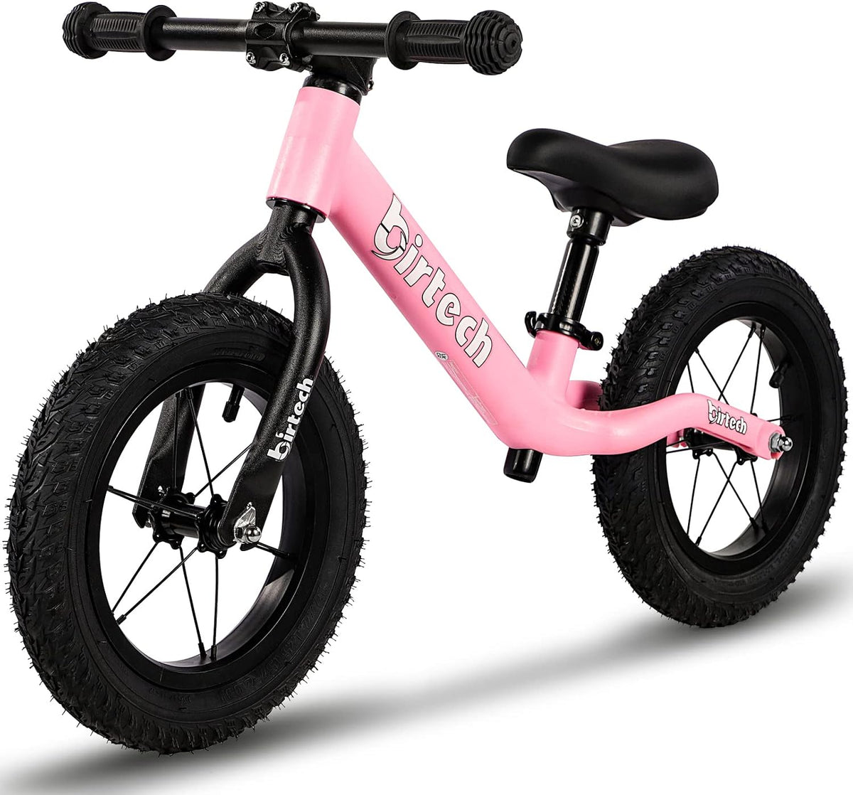 Birtech 12 inch balance bike with air rubber tires, U-shaped footrest and aluminum handlebar