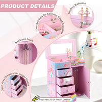 Jewelry Box for Girls 5-Layer with Swing Door Spinning Ballerina - Pink & Blue - image 3