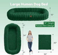 Orthopedic Human Dog Bed, with Faux Fur Washable Cover, Blanket - Dark Green / Human Dog Bed (72x40x10) - image 3