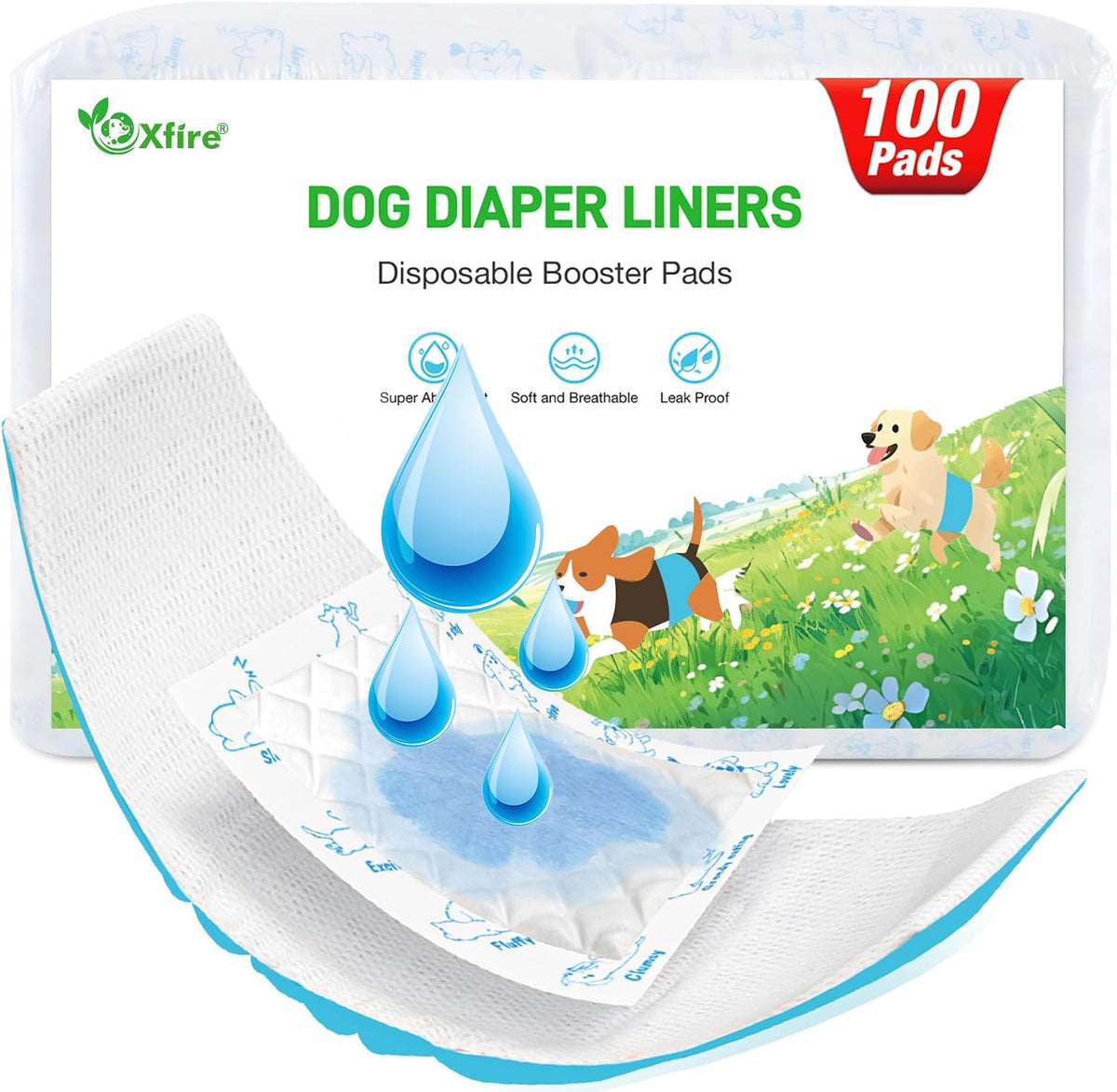 Dog Diaper Liners Booster Pads - Large-100Count