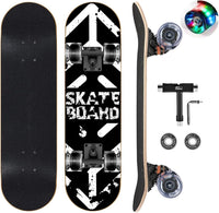 Skateboards with Colorful Flashing Wheels for Beginners, Kids - 4-Black and White