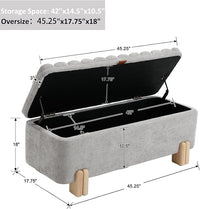 Kmax 45" Storage Bench Velvet Entryway Bench Upholstered Ottoman Bench with Wavy Top & Safty Hinge for Bedroom Living Room Hallway, Grey