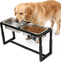 Elevated Dog Bowls, Metal Raised Dog Bowl Stand with 2 Thick 58oz Stainless Steel Food Bowls - Black-1.2gal x 2 / Height: 8.8-14"