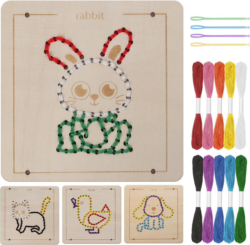 Montessori Wooden Lacing Toys for Toddlers and Kids Ages 2-4 5-7 - Animal