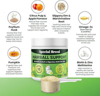 Hairball Support for Cats - 10 Super Ingredients for Hairball Relief, Digestive Support & Healthy Skin - No Fillers - Psyllium, Pumpkin, Omega-3s & More - 240 Scoops