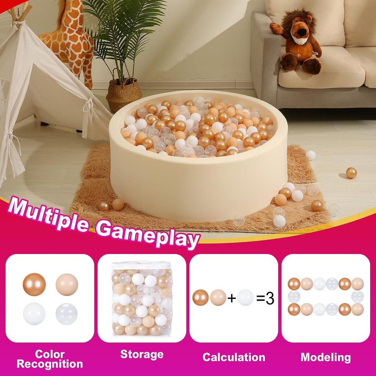 Realhaha Ball Pit Balls Baby Plastic Playpen Playball 2.15″ - Brown / 100 balls - image 3