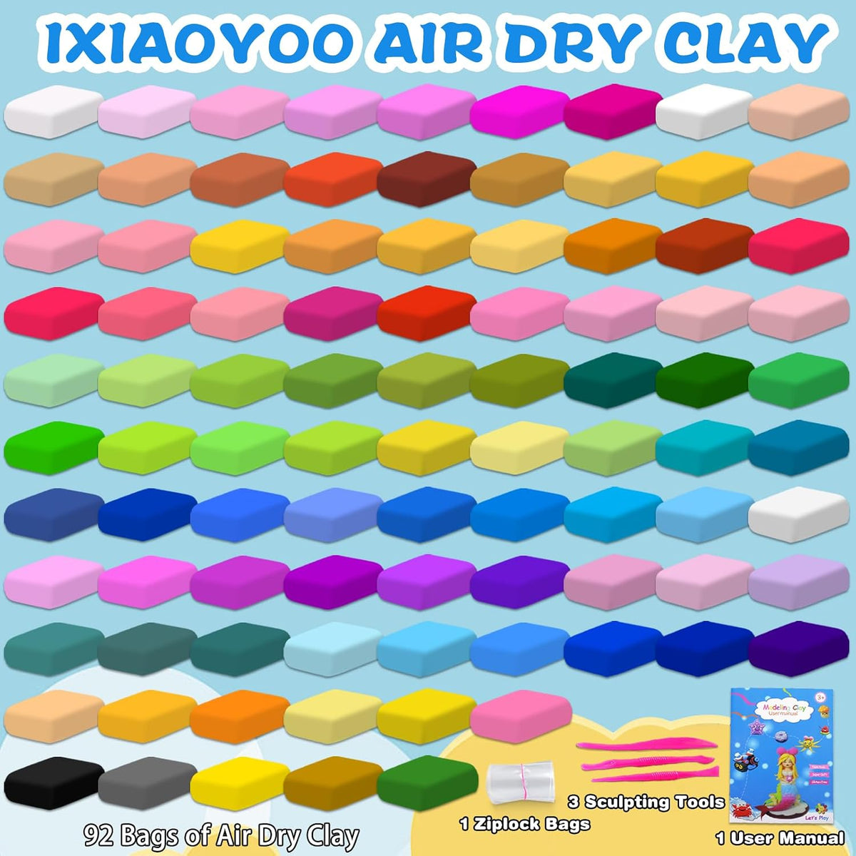 Ixiaoyoo Air Dry Clay, 30 Colors Foam Modeling Clay for School Projects – Fun for Kids & Family - 92 Colors - image 2