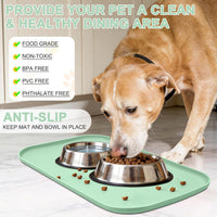 SMILOOL Waterproof Silicone Pet Food Mat with Raised Edge for Dog - Mint Green / 22"L x 14"W - image 2
