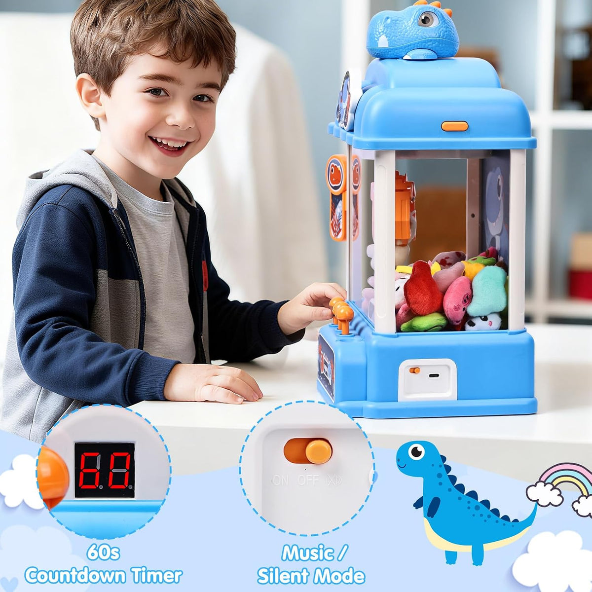 CWLAKON Claw Machine for Kids Boys Dinosaur Toys - Blue - image 2