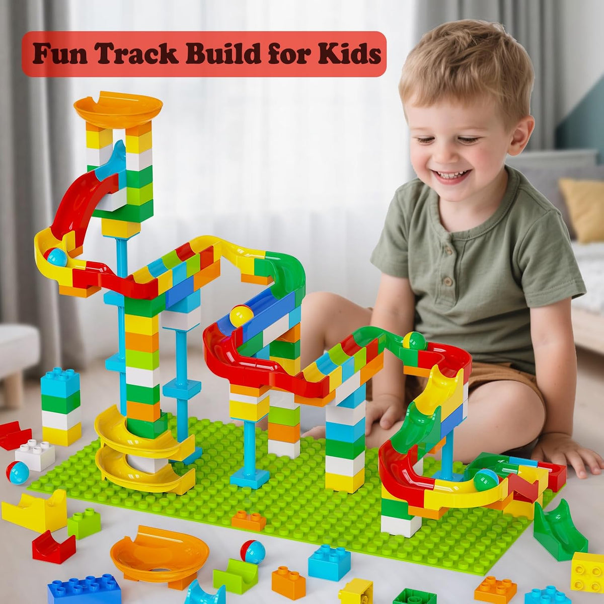 Anpcso 128 piece marble run building blocks set with ring toss rings - view 5