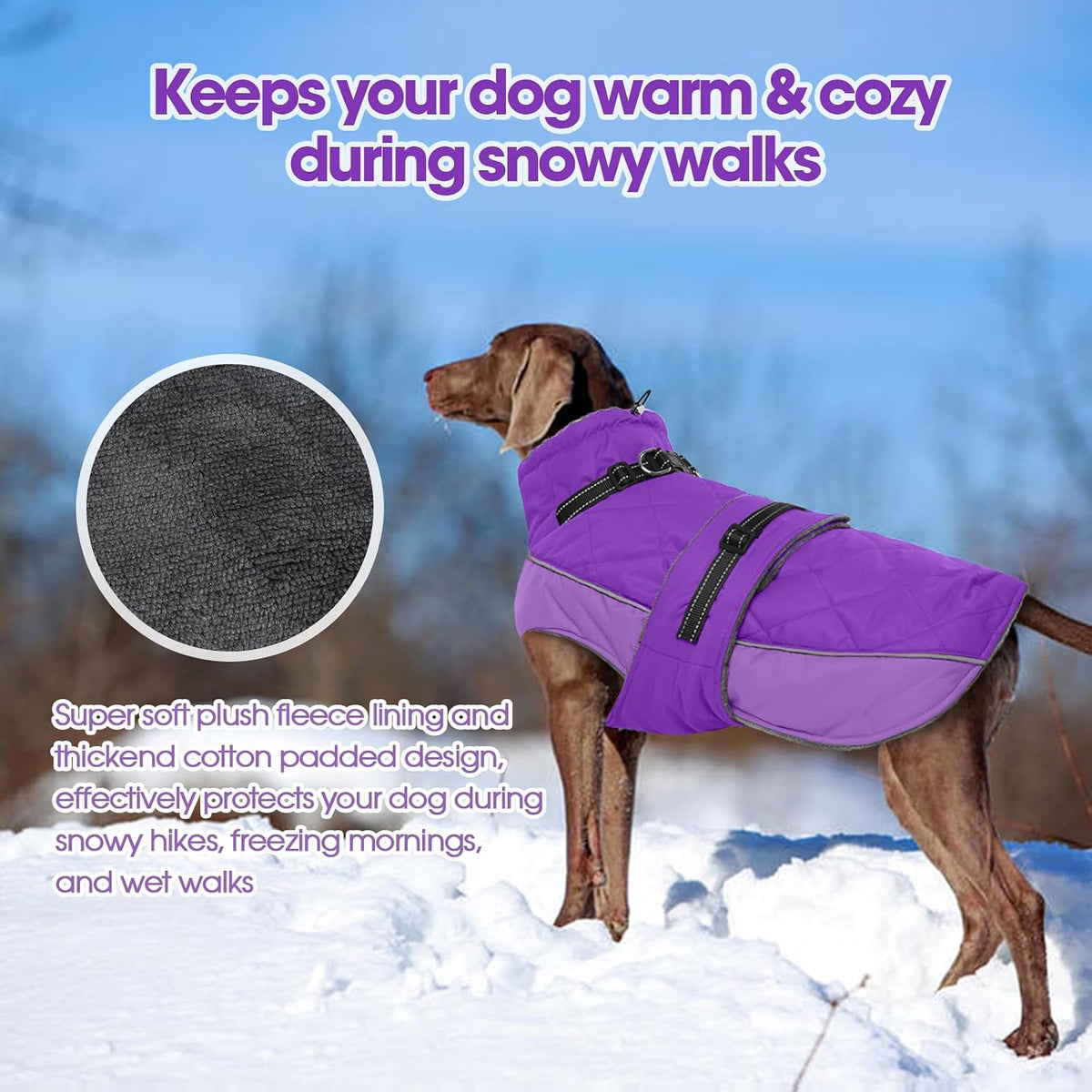 QBLEEV Warm Dog Jacket, Waterproof Dog Winter Coat with Harness – Essentials for Dogs - Purple / XXX-Large - image 3