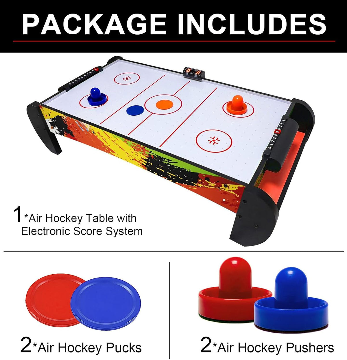 GOOSO 38 inch tabletop air hockey table for kids in green and black with LED scoring - view 7