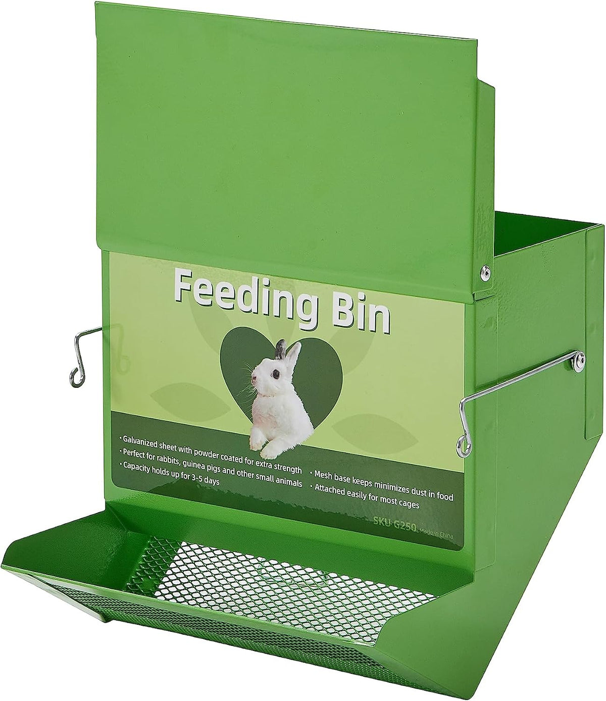Metal Small Animal Feeder with Lid, Heavy Duty - 7.4 inch / Green - image 3