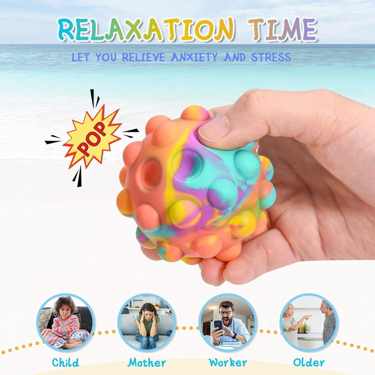 Pop It Stress Ball,Easter Basket Stuffers 3D Food-Grade Silicone,Squeeze Sensory Toy - image 4