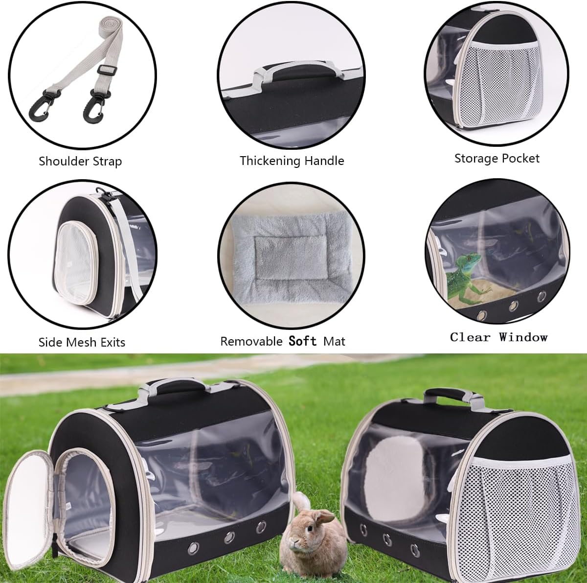 Bearded Dragon Travel Carrier Backpack, Lizard Backpack Carrier - Black / TPU Carrier+MAT - image 4