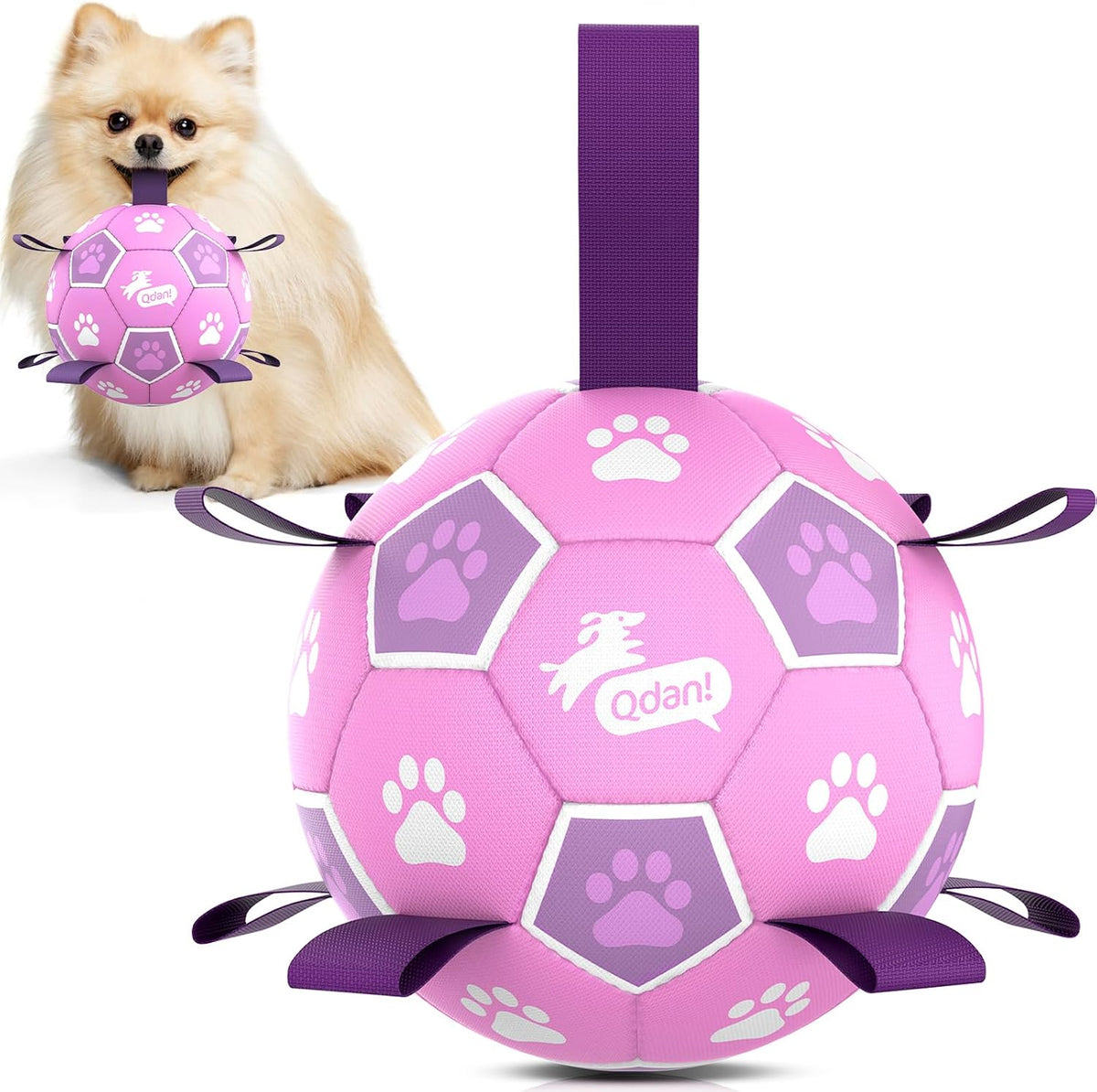 QDAN Dog Soccer Ball Toy with Strap - Purple / Medium Size 2