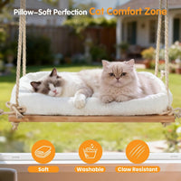 Cat Window Perch Hammock with Solid Wood Seat & Plush Cushion – Essentials for Cats - Natural Wood / Suction Cup Mount - Large - image 4