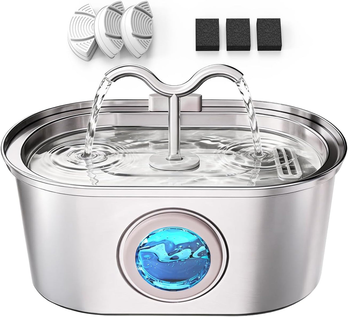 3.2L/108oz Stainless Steel Cat Water Fountain Pet Fountain – Essentials for Cats - Fountain+3 Filters +3 Sponges