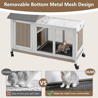 76''L Rabbit Hutch Outdoor Indoor with Wheels, Wooden 2 Story Bunny House Rabbit Cage with Run, Waterproof Roof, Pull Out Tray, Guinea Pig Cage Chicken Coop for Small to Medium Pets